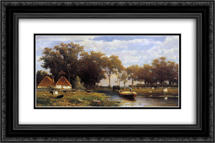 Summer landscape 24x16 Black Ornate Wood Framed Art Print Poster with Double Matting by Weissenbruch, Johan Hendrik