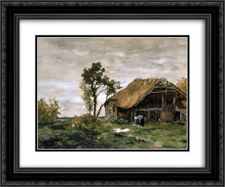 The bleach 24x20 Black Ornate Wood Framed Art Print Poster with Double Matting by Weissenbruch, Johan Hendrik