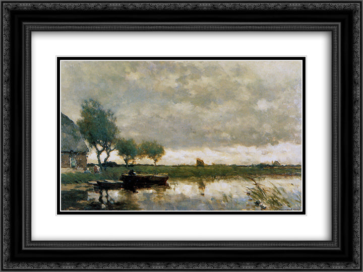 Windy day 24x18 Black Ornate Wood Framed Art Print Poster with Double Matting by Weissenbruch, Johan Hendrik