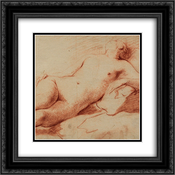 Liegender weiblicher Akt 20x20 Black Ornate Wood Framed Art Print Poster with Double Matting by Peters, Johann Anton de