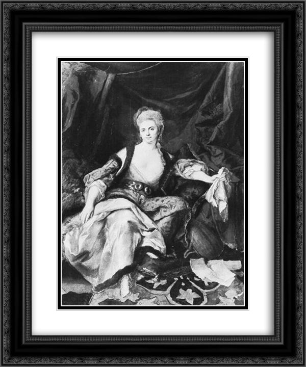 Woman with lute 20x24 Black Ornate Wood Framed Art Print Poster with Double Matting by Peters, Johann Anton de