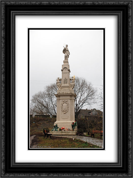 Roadside figure of St. John Nepomuk 18x24 Black Ornate Wood Framed Art Print Poster with Double Matting by Pinzel, Johann Georg