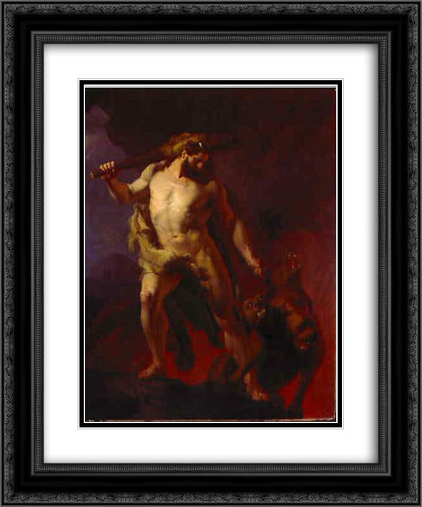 Herakles toob Kerberose pÆ’µrguvaravast 20x24 Black Ornate Wood Framed Art Print Poster with Double Matting by Koler, Johann