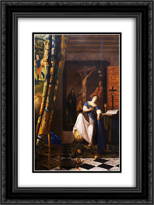 Allegory on Faith 18x24 Black Ornate Wood Framed Art Print Poster with Double Matting by Vermeer, Johannes