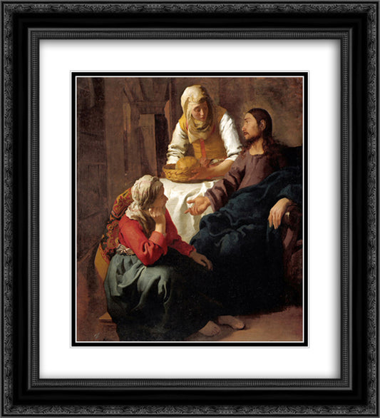 Christ in the House of Martha and Mary 20x22 Black Ornate Wood Framed Art Print Poster with Double Matting by Vermeer, Johannes