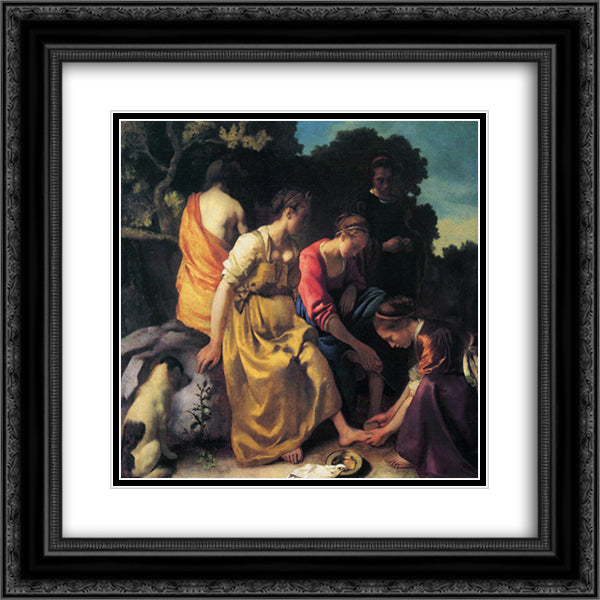 Diana and her Companions 20x20 Black Ornate Wood Framed Art Print Poster with Double Matting by Vermeer, Johannes