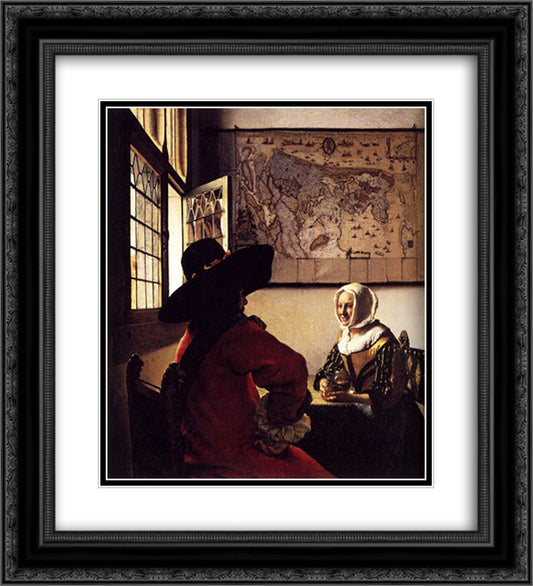 Officer and Laughing Girl 20x22 Black Ornate Wood Framed Art Print Poster with Double Matting by Vermeer, Johannes