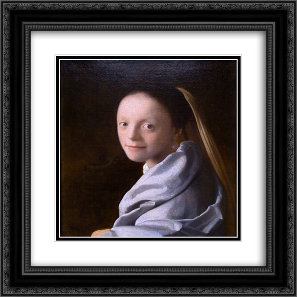 Study of a young woman 20x20 Black Ornate Wood Framed Art Print Poster with Double Matting by Vermeer, Johannes