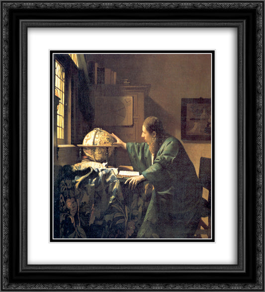 The astronomer 20x22 Black Ornate Wood Framed Art Print Poster with Double Matting by Vermeer, Johannes