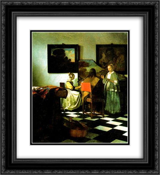 The Concert 20x22 Black Ornate Wood Framed Art Print Poster with Double Matting by Vermeer, Johannes