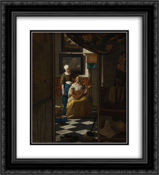 The Love Letter 20x22 Black Ornate Wood Framed Art Print Poster with Double Matting by Vermeer, Johannes