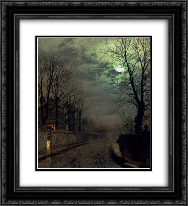 A Lane In Headingley, Leeds 20x22 Black Ornate Wood Framed Art Print Poster with Double Matting by Grimshaw, John Atkinson