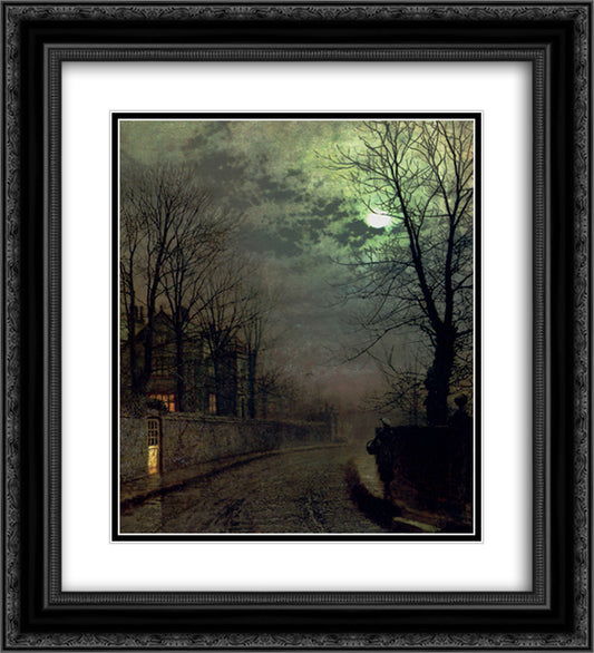 A Lane In Headingley, Leeds 20x22 Black Ornate Wood Framed Art Print Poster with Double Matting by Grimshaw, John Atkinson