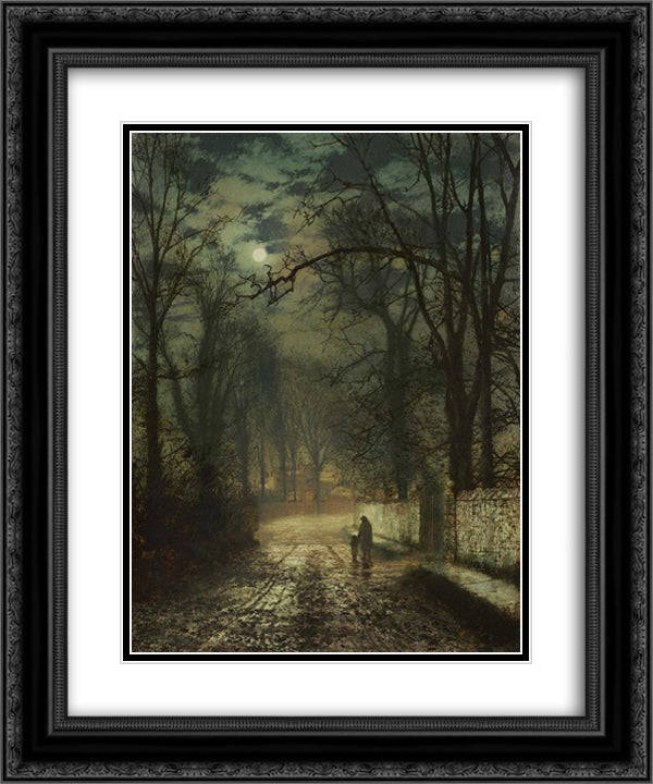 A moonlit lane 20x24 Black Ornate Wood Framed Art Print Poster with Double Matting by Grimshaw, John Atkinson