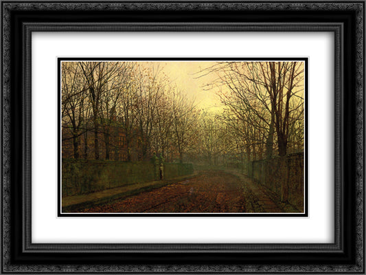 An Autumn Lane 24x18 Black Ornate Wood Framed Art Print Poster with Double Matting by Grimshaw, John Atkinson