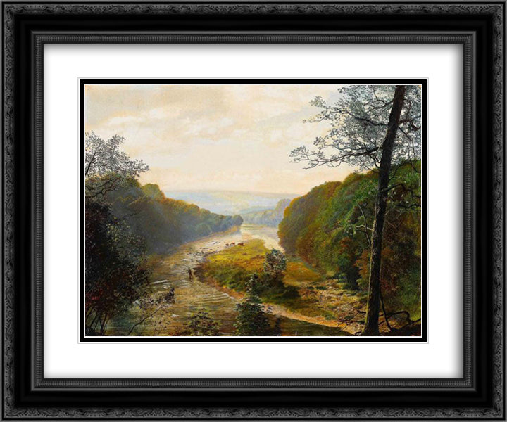 Barden Tower 24x20 Black Ornate Wood Framed Art Print Poster with Double Matting by Grimshaw, John Atkinson