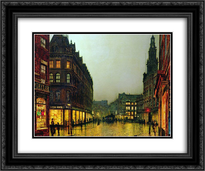 Boar Lane, Leeds 24x20 Black Ornate Wood Framed Art Print Poster with Double Matting by Grimshaw, John Atkinson