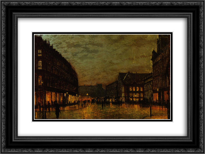 Boars Lane, Leeds by Lamplight 24x18 Black Ornate Wood Framed Art Print Poster with Double Matting by Grimshaw, John Atkinson