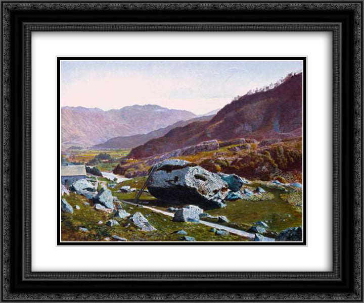 Bowder Stone, Borrowdale 24x20 Black Ornate Wood Framed Art Print Poster with Double Matting by Grimshaw, John Atkinson