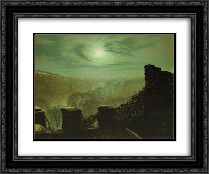 Full Moon behind Cirrus Cloud from the Roundhay Park Castle Battlements 24x20 Black Ornate Wood Framed Art Print Poster with Double Matting by Grimshaw, John Atkinson