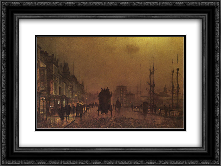 Glasgow Docks 24x18 Black Ornate Wood Framed Art Print Poster with Double Matting by Grimshaw, John Atkinson