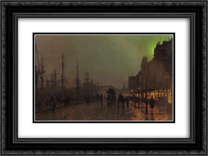 Gourock, Near The Clyde Shipping Docks 24x18 Black Ornate Wood Framed Art Print Poster with Double Matting by Grimshaw, John Atkinson