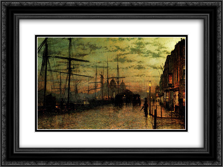 Humber Docks, Hull 24x18 Black Ornate Wood Framed Art Print Poster with Double Matting by Grimshaw, John Atkinson