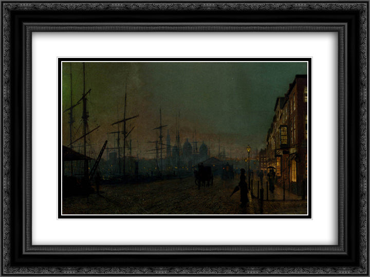 Humber dockside, Hull 24x18 Black Ornate Wood Framed Art Print Poster with Double Matting by Grimshaw, John Atkinson