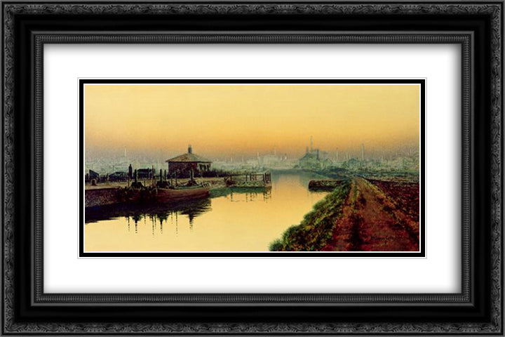 Knostrop Cut, Leeds, Sunday Night 24x16 Black Ornate Wood Framed Art Print Poster with Double Matting by Grimshaw, John Atkinson