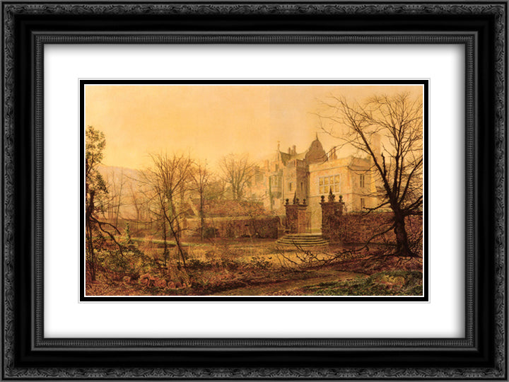 Knostrop Hall, Early Morning 24x18 Black Ornate Wood Framed Art Print Poster with Double Matting by Grimshaw, John Atkinson