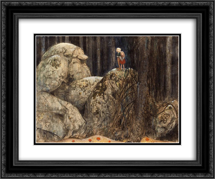 Barn och stentroll 24x20 Black Ornate Wood Framed Art Print Poster with Double Matting by Bauer, John