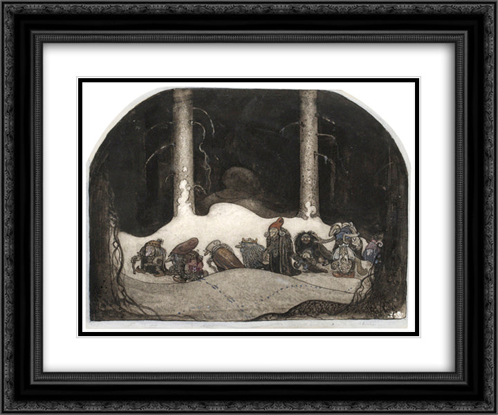In the Christmas Night 24x20 Black Ornate Wood Framed Art Print Poster with Double Matting by Bauer, John