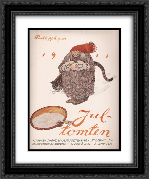 Jultomten 20x24 Black Ornate Wood Framed Art Print Poster with Double Matting by Bauer, John