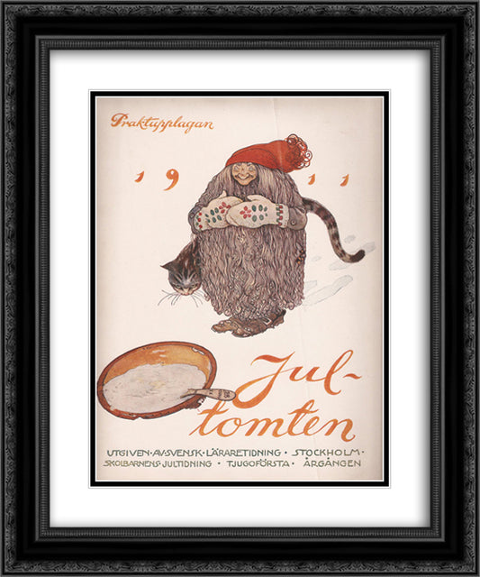 Jultomten 20x24 Black Ornate Wood Framed Art Print Poster with Double Matting by Bauer, John