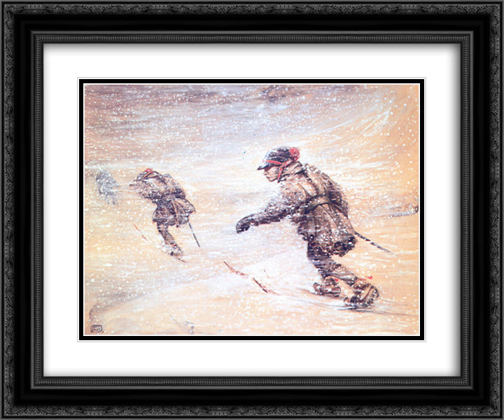 Laplanders in snowstorm 24x20 Black Ornate Wood Framed Art Print Poster with Double Matting by Bauer, John