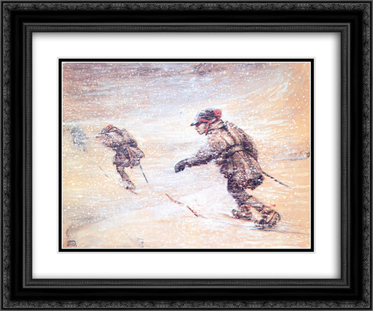 Laplanders in snowstorm 24x20 Black Ornate Wood Framed Art Print Poster with Double Matting by Bauer, John