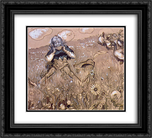 Matts 1903 22x20 Black Ornate Wood Framed Art Print Poster with Double Matting by Bauer, John