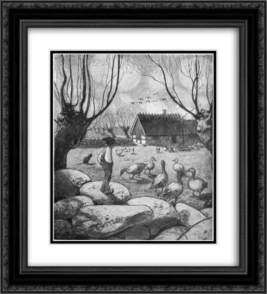 Nils Holgersson 20x22 Black Ornate Wood Framed Art Print Poster with Double Matting by Bauer, John