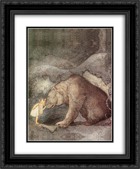 She kissed the bear on the nose 20x24 Black Ornate Wood Framed Art Print Poster with Double Matting by Bauer, John