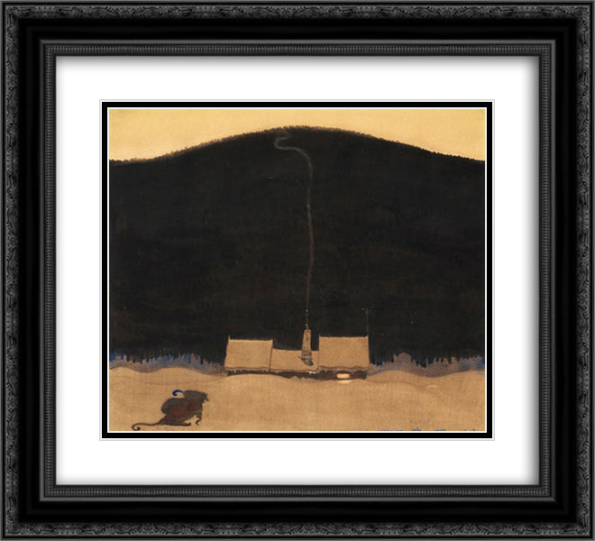 Stugan vid bergets fot 22x20 Black Ornate Wood Framed Art Print Poster with Double Matting by Bauer, John