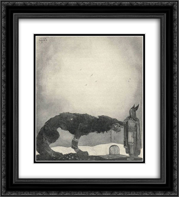 Tyr and Fenrir 20x22 Black Ornate Wood Framed Art Print Poster with Double Matting by Bauer, John