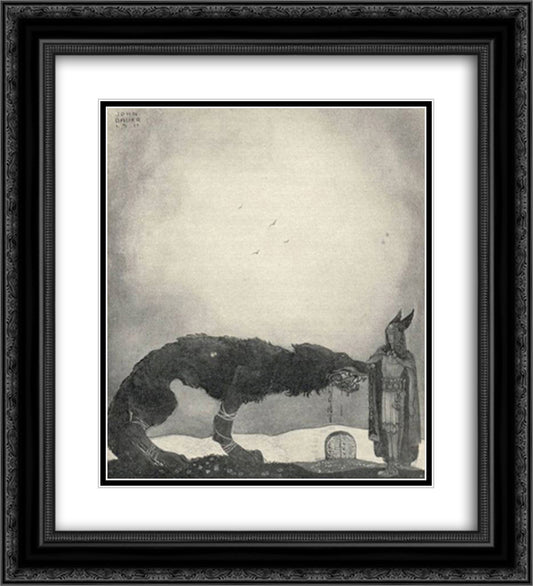 Tyr and Fenrir 20x22 Black Ornate Wood Framed Art Print Poster with Double Matting by Bauer, John