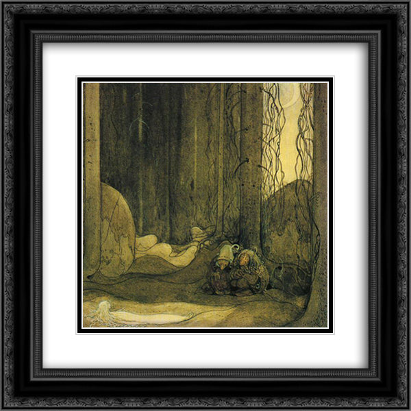 When she woke up again she was lying on the moss in the forest 20x20 Black Ornate Wood Framed Art Print Poster with Double Matting by Bauer, John