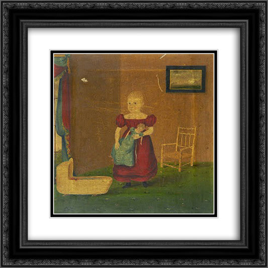 Girl Holding Doll in an Interior 20x20 Black Ornate Wood Framed Art Print Poster with Double Matting by Bradley, John