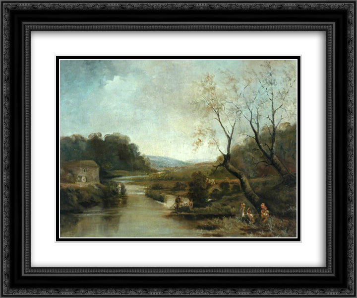 Old Corn Mill, Stockbridge 24x20 Black Ornate Wood Framed Art Print Poster with Double Matting by Bradley, John