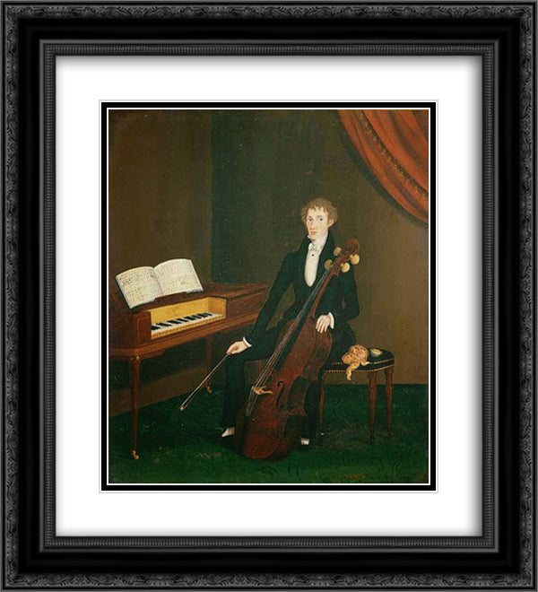 The Cellist 20x22 Black Ornate Wood Framed Art Print Poster with Double Matting by Bradley, John