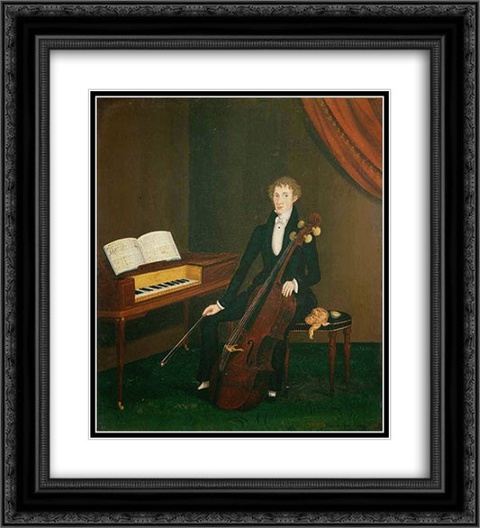 The Cellist 20x22 Black Ornate Wood Framed Art Print Poster with Double Matting by Bradley, John