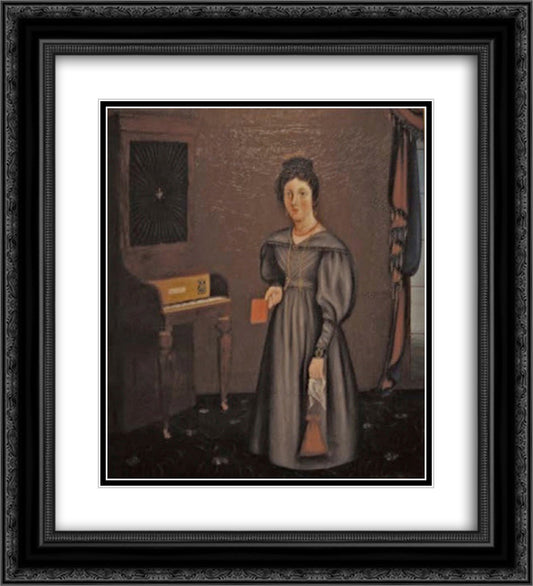 Woman Before a Pianoforte 20x22 Black Ornate Wood Framed Art Print Poster with Double Matting by Bradley, John