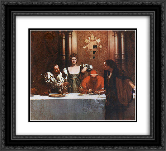 A glass of wine with Caesar Borgia 22x20 Black Ornate Wood Framed Art Print Poster with Double Matting by Collier, John