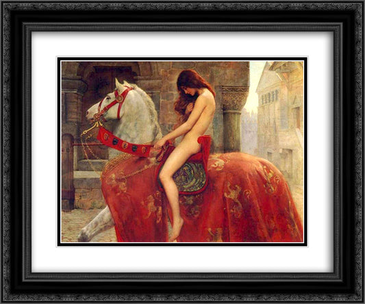 Lady Godiva 24x20 Black Ornate Wood Framed Art Print Poster with Double Matting by Collier, John